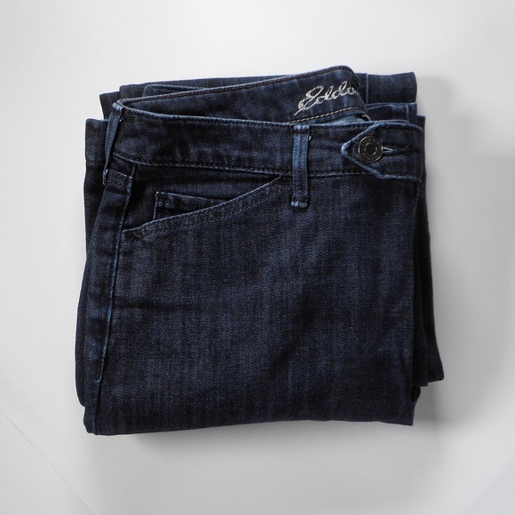 Eddie Bauer Womens Sz 8 Curvy Denim Jean Trouser Dark Wash Low Rise Tab-Front - Picture 1 of 7